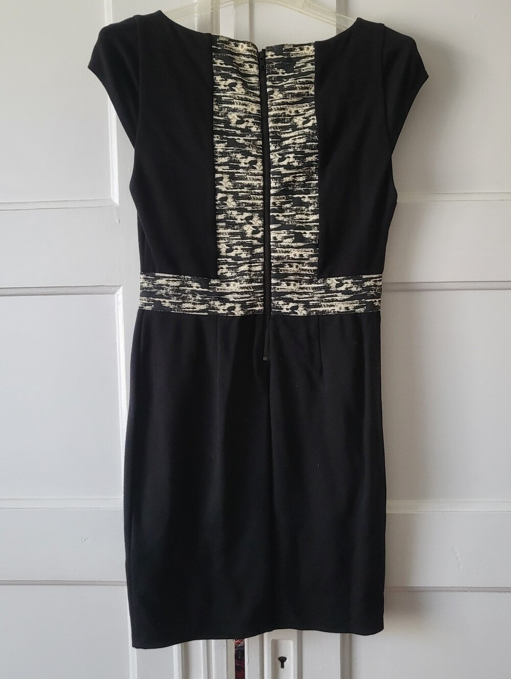 Alice + Olivia Black Sheath Bodycon Mini Dress LBD Contrast Panels Size 6